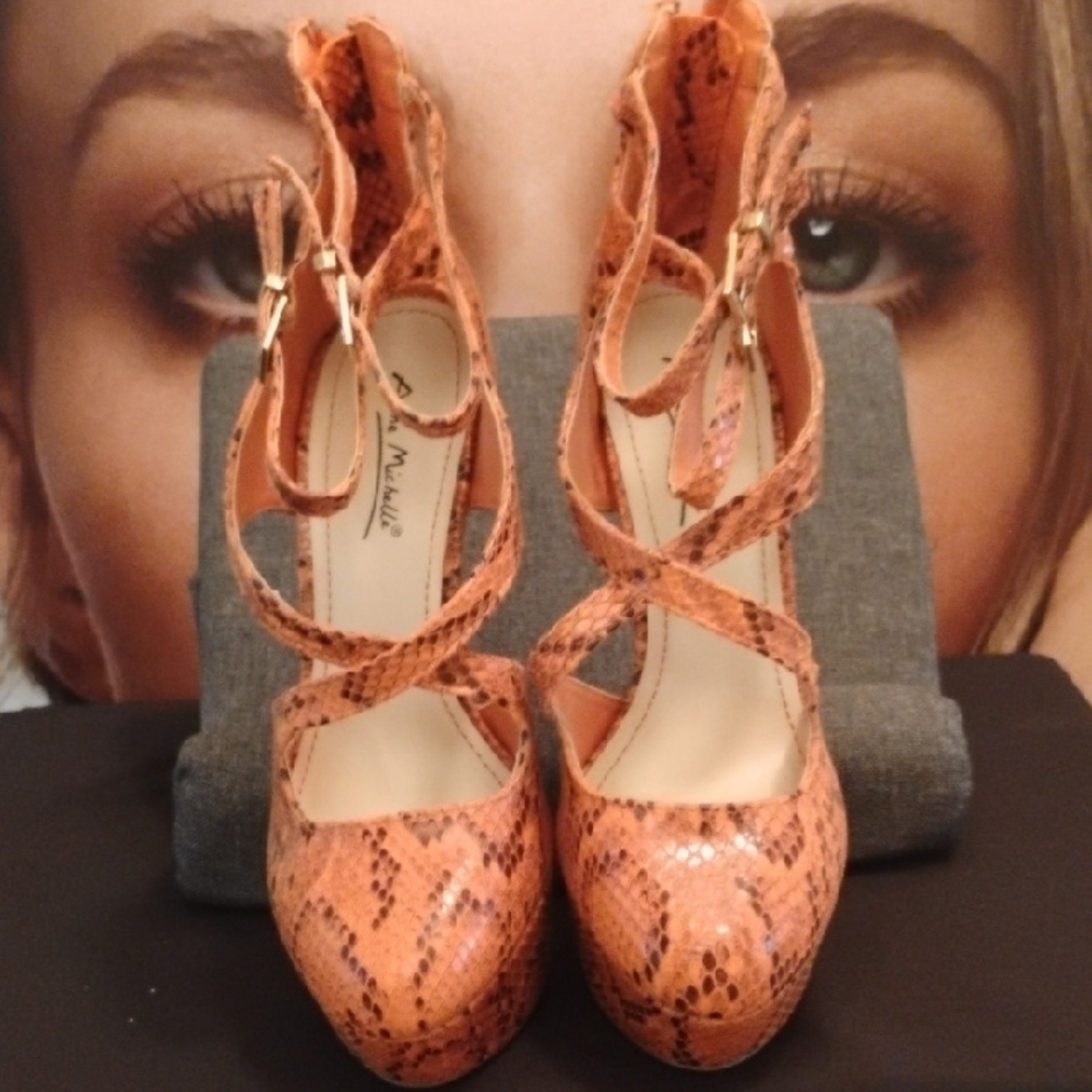 Women's Orange Snake Print Heels